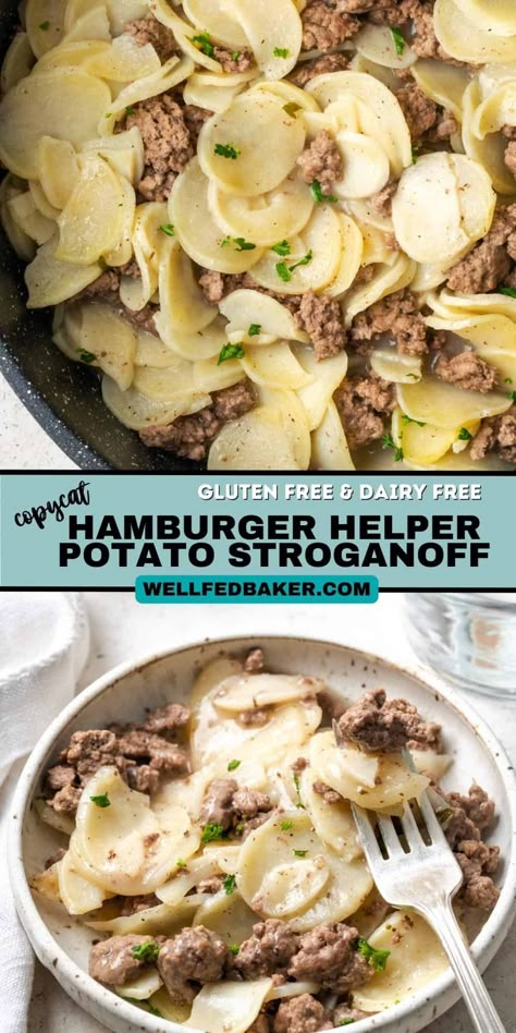 Salisbury Hamburger Helper, Dairy Free Hamburger Meat Recipes, Hamburger Meat Recipes No Cheese, Gluten Free Dairy Free Hamburger Recipes, Quick And Easy Hamburger Recipes, Hamburger Helper Potato Stroganoff, Hamburger Helper Homemade Easy, Potato Stroganoff Recipe, Diy Hamburger Helper Recipes