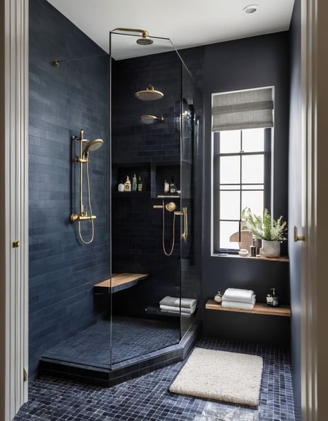 Discover stylish walk in shower ideas featuring multi-head showers, spa-like designs, and space-saving solutions. Perfect for any bathroom size, explore our guide for inspiration. Walk In Shower Designs, Large Bathroom, Bathroom Size, Shower Bench, Black Tiles, Large Bathrooms, Space Saving Solutions, Dramatic Look, Dark Shades