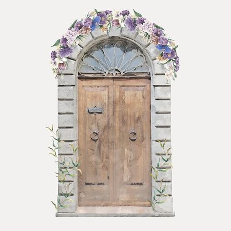 Christmas house door clipart, festive | Free Photo - rawpixel Column Illustration, Floral Doorway, Doorway Art, Vault Design, Door Clipart, Window Watercolor, Barrel Vault, Church Door, Wedding Doors