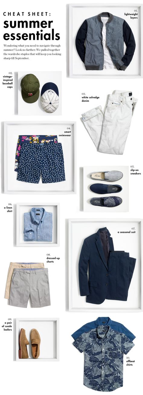 J.Crew Men's Clothing Cheat Sheet: Summer Essentials Summer Menswear, F Men, Herren Style, Vintage Man, Clothes And Shoes, J Crew Men, Martin Freeman, Men Style Tips, Menswear Fashion