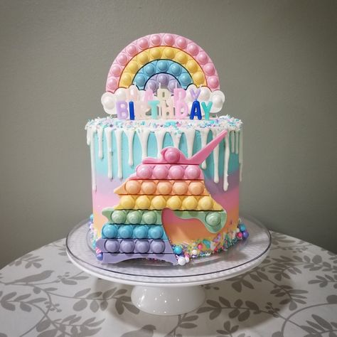 Pop It Rainbow Cake, Girly Rainbow Cake, Pop It Birthday Party Theme Cake, Unicorn Cake Rainbow Hair, Pastel Rainbow Cake Inside, Rainbow Unicorn Cake, Candy Cake, Girl Cake, Princess Cake