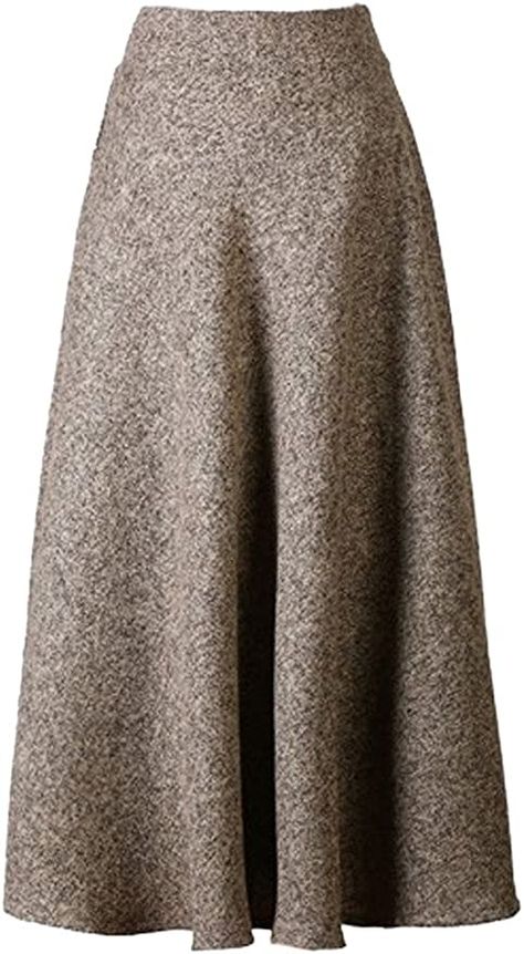 Choies Women's High Waist A-line Flared Long Skirt Midi Casual Skirt M Khaki at Amazon Women’s Clothing store Winter Long Skirt, Fall Midi Skirt, Long Skirt Winter, Midi Skirt Fall, Fall Midi, Long A Line Skirt, Skirt Winter, Woolen Dresses, Ankara Skirt