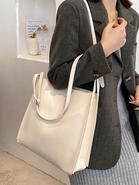 Minimalist Shoulder Tote Bag College Handbags For Women, Shoulder Tote Bag Outfit, Shoulder Bag For College, Beige Tote Bag Outfit, Classy Bags For Women, College Bags For Women, Uni Tote Bag, Classy Handbags For Women, Minimalist Bags