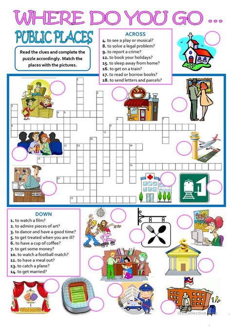 PUBLIC PLACES - where do you go...? - English ESL Worksheets for distance learning and physical classrooms Teaching English Grammar, English Games, Public Place, English Resources, Public Places, English Activities, Education Kindergarten, Math Videos, Education English