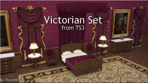 Mod The Sims - Victorian Set from TS3 Sims 4 Victorian House, Sims Victorian, Sims 4 Victorian, Victorian Curtains, Sims Background, Industrial Era, Royal Bedroom, Background Characters, Castle Decor