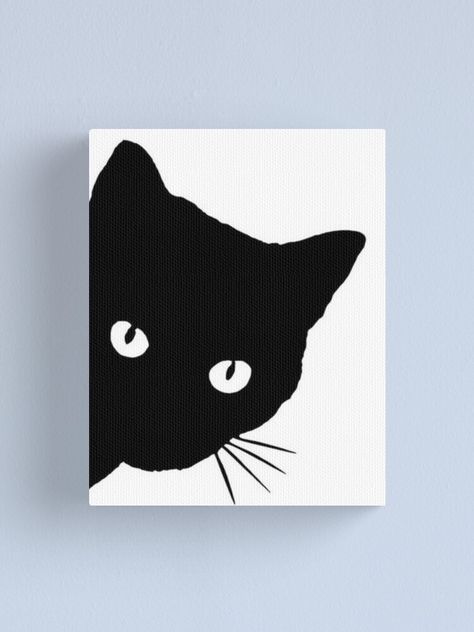 "Peeking Cat" Canvas Print by AnoeticDuckling | Redbubble Paint Cat Easy, Black And White Canvas Art Diy Simple, Cat Simple Painting, Cat Easy Painting, Painting Ideas On Canvas Cat, Cat Art Easy, Cat Art Simple, Black Cat Painting Easy, Animal Paintings Easy