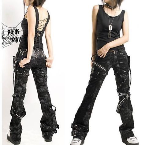 Scene Clothing, Rave Pants, Punk Rock Outfits, Rock Outfits, Punk Rock Fashion, Punk Outfits, Black Rock, Gothic Outfits, Goth Outfits