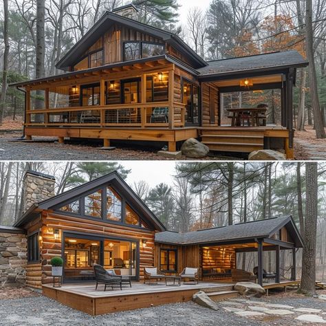 Log Cabin With Black Metal Roof, Modern Log Home Exterior, Log Cabin Paint Colors, Modern Log Cabins Exterior, Exterior Cabin Colors, Log Cabins Exterior, Log Home Exterior, Cabins Exterior, Exterior Cabin