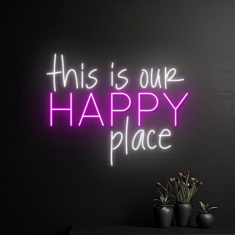 #NeonLightSigns #BrightIdeas #NeonSigns #BrightIdeas This Is My Happy Place Sign, Champagne Decor, Gamer Quotes, Business Mission, Light Words, Neon Quotes, Our Happy Place, Neon Decor, Neon Painting