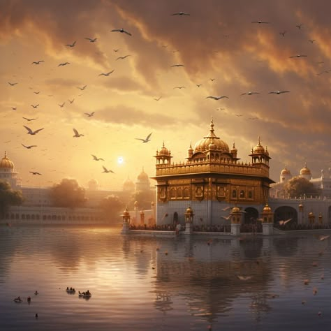 Sri Darbar Sahib Amritsar, Bg Aesthetic Landscape, Golden Temple Painting, Gurudwara Sahib Wallpaper, Harmandir Sahib Photography, Guru Poornima, Golden Temple Wallpaper, Diwali Vector, Sikh Art