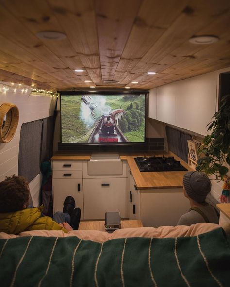 Campervan Projector, Camper Van Projector, Van Projector Screen, Tiny House Projector Screen, Projector In Van, Van Life Projector, Projector In Rv, Diy Camper Interior, Projector In Camper