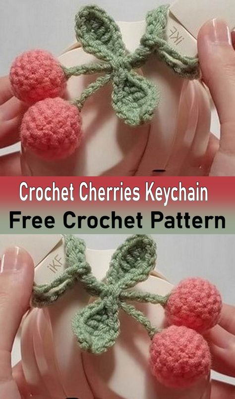 Creating the simple crochet cherry keychain pattern brings joy and charm to any keyring, adding a playful touch to your accessories. This delightful cherry design is great for beginners and can be made with soft, colorful yarn. For crocheting a summer poncho, 100% cotton or linen yarns are best as they keep it lightweight and breathable. Mesh or lace stitch patterns are recommended for a light, airy poncho. Crochet Cherry Keychain Pattern Free, Crochet Cherries Free Pattern, Crochet Cherry Pattern, Crochet Keychain Ideas Gifts, Simple Crochet Keychain, Cherry Crochet Pattern, Crochet Cherry Keychain, Cat Bag Pattern, Crochet Keychain Patterns