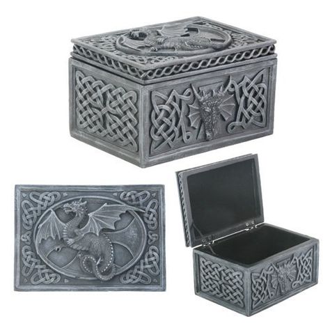 Dragon Celtic, Dragon Box, Celtic Dragon, Fantasy Decor, Fairy Decor, Dragon Statue, Celtic Knotwork, Antique Stone, Room Black