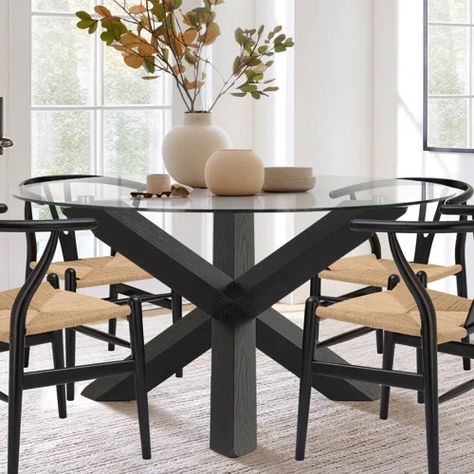 Wayfair | Medium Round Kitchen & Dining Tables You'll Love in 2023 Glass Dining Table Decor, Glass Dinning Table, Pedestal Dining Table Wood, Modern Glass Dining Table, Glass Kitchen Tables, Hunting Ideas, Round Glass Table, Round Dining Table Modern, Glass Round Dining Table