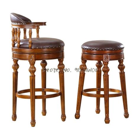 Bar chair solid wood European bar chair stool bar table domestic American Bar Stool back bar chair rotary high stool Fantasy Pub, Gothic Bar, American Bar, Spanish Hacienda, Irish Bar, Cool Bar Stools, American Bars, Pub Chairs, Old Bar