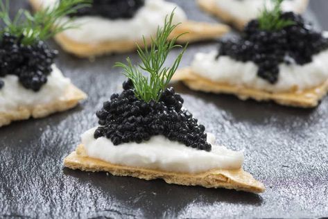 Caviar and Crackers Caviar Canapes, Caviar Appetizers, Caviar Dishes, Salmon Caviar, National Day Calendar, Food Project, Day Calendar, Bruschetta Recipe, Serving Ideas