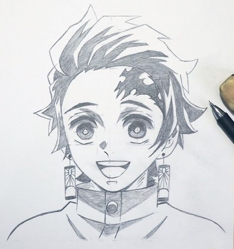 Demon Slayer Character Sketch, Tanjiro Pencil Sketch, Tanjiro Doodle, Eclectic Drawings, Demon Slayer Tanjiro Drawing, Demon Slayer Drawing Sketch, Tanjiro Sketch, Demonslayer Drawing, Tanjiro Drawing