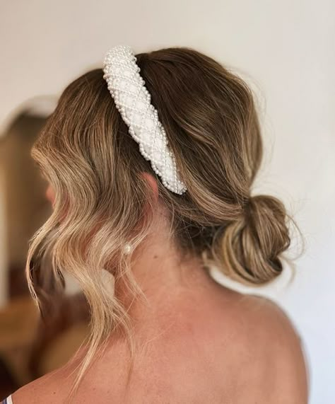 Low Bun Headband, Low Bun Wedding Hair With Headband, Low Bun With Headband, Bridal Updo With Headband, Wear A Headband, Low Bun Wedding Hair, Updo With Headband, Face Framing Hair, Grid Texture