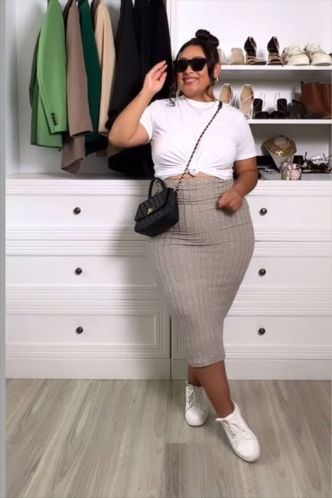 SHEIN EZwear High Waist Ribbed … curated on LTK High Waisted Skirt Curvy, Modest Hot Weather Outfits Summer, Plus Size Summer Party Outfits, Plus Size Skirt Outfits Casual, Size 16 Women Outfits Summer, Size 16 Summer Outfits, Plus Size Sneaker Outfits, Women Summer Outfits 2024, Shein Curvy Outfits