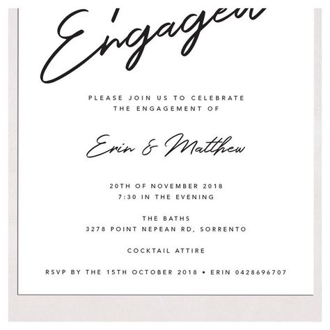 Simple black and white engagement invitation » Cobbadesigns  #engagement #engagementinvitation #wedding White Engagement Party, Engagement Invite, Engagement Invitation Cards, Engagement Invitation Template, Printable Numbers, Foil Invitations, Engagement Invitations, Engagement Party Invitations, Simply Chic