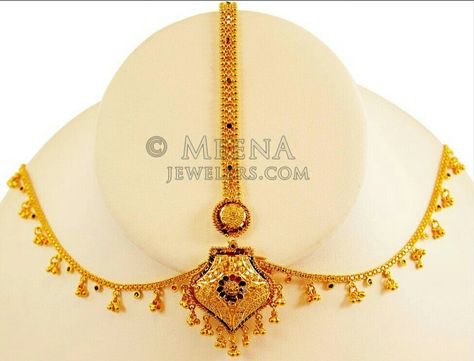 Gold Rakhdi Set Design, Mang Tika Jewelry Gold, Gold Panja For Hand, Mang Tikka Gold, Rani Har, Tika Jewelry, Mang Tika, Simple Bridal Jewelry, Rajasthani Dress