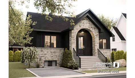 One Level Home Exterior, Concept Home Plans, Single House Design, Corner House Design, Single Story House, Front Balcony, Style Anglais, Single Story Homes, Coat Closet