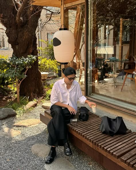 Loved this little spot in Tokyo so much! Cute afternoon well spent with my love 🤎 (And we are kinda matching 👀) #tokyocoffee #japantrip #35mm #isseymiyake #maisonmargiela #ootd Japan Poses Photo Ideas, Tokyo Outfits Summer, Tokyo Photo Ideas, Japan Photo Ideas, Seoul Outfits, Tokyo Fits, Cafe Photo Ideas, Summer In Tokyo, Japan Travel Aesthetic