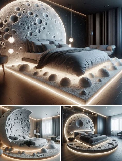 Moon Themed Bedroom, Moon Inspired Bedroom, Space Bed, Organic Modern Bedroom, Inspired Bedroom, Space Bedding, Themed Room, Bedroom Themes, Organic Modern