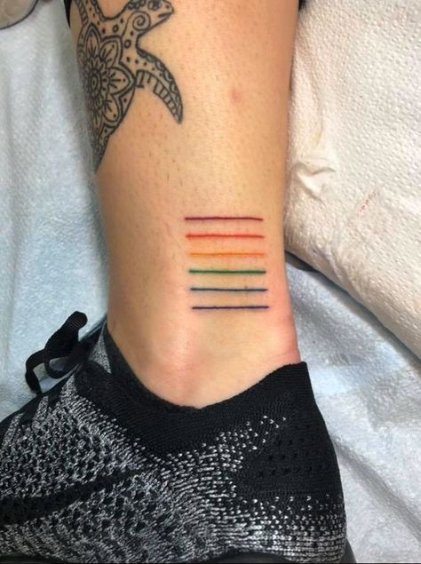 LGBTQ+ TATTOO IDEAS Lgbt Tattoo, Small Colorful Tattoos, Pride Tattoo, Rainbow Tattoos, Shape Tattoo, Small Girl Tattoos, Disney Tattoo, Aesthetic Tattoo, Foot Tattoo