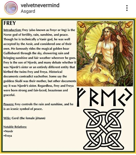 Frey Norse God, Freyr Norse Mythology, Freyr God, Norse Gods And Goddesses, Norse Deities, Norse Magic, Viking Facts, Norse Paganism, Freya Goddess