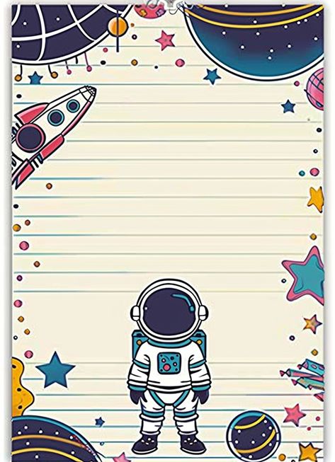 Space Themed Stationery Notebook Space Theme Border Design, Assignment Decoration, School Photo Frames, Astronomy Design, Inspirational Digital Art, Scrapbook Patterns, Pen Art Work, Cute Astronaut, Front Page Design