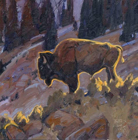 Cowboy Paintings, Cowboy Painting, Bison Art, Western Paintings, Ap Art, Western Art, In The Woods, Pretty Art, Traditional Art