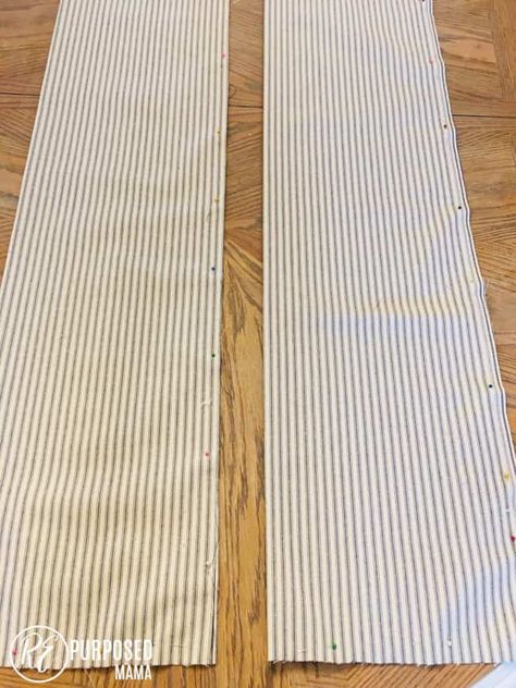 Learn how to make a farmhouse table runner in just a few simple steps. No pattern is needed for this simple farmhouse table runner. Here's how to make a farmhouse table runner in 30 minutes or less. #tablerunner #farmhousetablerunner #diytablerunner #tickingfabric #farmhousetable Dresser Scarf Ideas Table Runners, Table Runner Ideas For Round Tables, Rustic Table Runner Ideas, Ideas For Table Runners, Diy Farmhouse Table Runner, How To Make A Table Runners Diy, Rag Quilt Table Runner, Sewing Table Runners Easy, Simple Table Runner Pattern Free