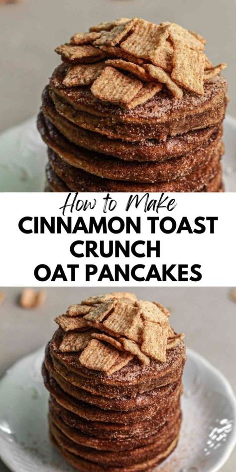 Healthier Cinnamon Toast Crunch Oat Pancakes - Oats Lady Pancakes Oats, Pancakes Ideas, Cinnamon Pancakes, Honey Yogurt, Whole Grain Flour, Crunch Cereal, Sugar Alternatives, Oat Pancakes, Cinnamon Toast Crunch