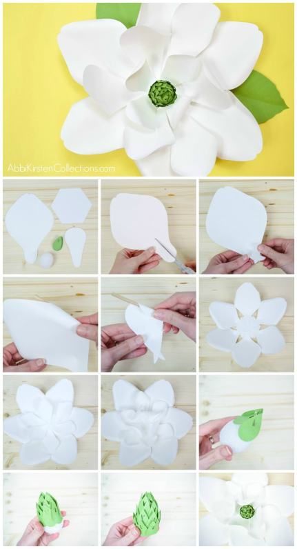 DIY Giant Paper Magnolia Flowers Paper Magnolia, Flowers Magnolia, Georgia Art, Diy Wedding Backdrop, Paper Flower Wall Decor, Silhouette Template, Magnolia Flowers, Paper Flower Template, How To Make Paper Flowers