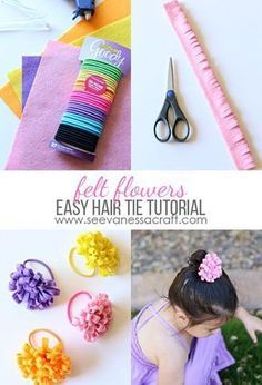 Hair Tie Tutorial, Hair Ties Tutorial, Tie Tutorial, Flower Hair Tie, Felt Hair Accessories, Hair Ties Diy, Headband Diy, Hair Bow Tutorial, Tie Crafts