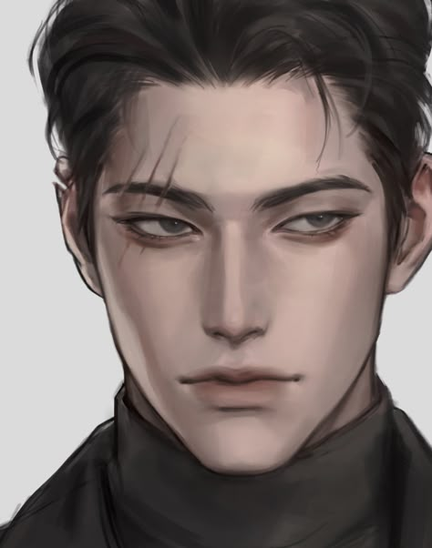 Manhwa Men Reference, Black Hair Manhwa Man, Semi Realistic Male Eyes, Hair Styles References Drawing Male, Semi Realistic Male, Semi Realism Male, How To Draw Manhwa Style, Manhwa Male Characters, Semi Realism Art Style