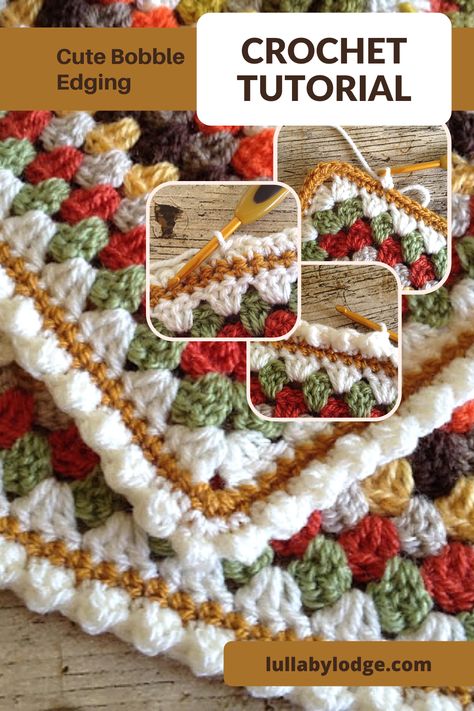 Crochet Bobble Borders For Blankets, Fancy Crochet Edging Pattern Free, Modern Crochet Edging, Christmas Crochet Borders, Pretty Crochet Edging, Bobble Stitch Crochet Border, Afghan Edging Patterns, Crochet Border For Granny Square Blanket, Crochet Borders For Granny Square Afghan