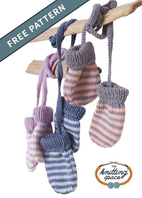 Keep your little one's hands warm all winter by making a set of these toasty knitted baby mittens. This easy knitting pattern is ideal for beginner knitters or for those who are looking for a quick knitting project for the weekend. | Discover over 3,500 free knitting patterns at theknittingspace.com #knitpatternsfree #knittingforbabies #babyshowergifts #christeninggifts #baptismalgifts #handmadegifts #DIY #winterknits Baby Mittens Knitting Pattern, Baby Mittens Knitting, Baby Mittens Pattern, Quick Knitting Projects, Striped Mittens, Knitting Mittens, Crochet Baby Mittens, Mittens Crochet, Baby Knitting Patterns Free