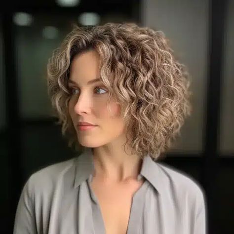 23 Adorable Perms for Short Hair to Try this Year Shoulder Length Hair With Perm, Lose Perm Curls Short Hair, Perm On Round Face, Modern Perm Short Hair, Perm Before And After Short, Perms For Short Hair Before And After, Medium Permed Hair, Soft Perms For Medium Length Hair, Short Hair Perm Women