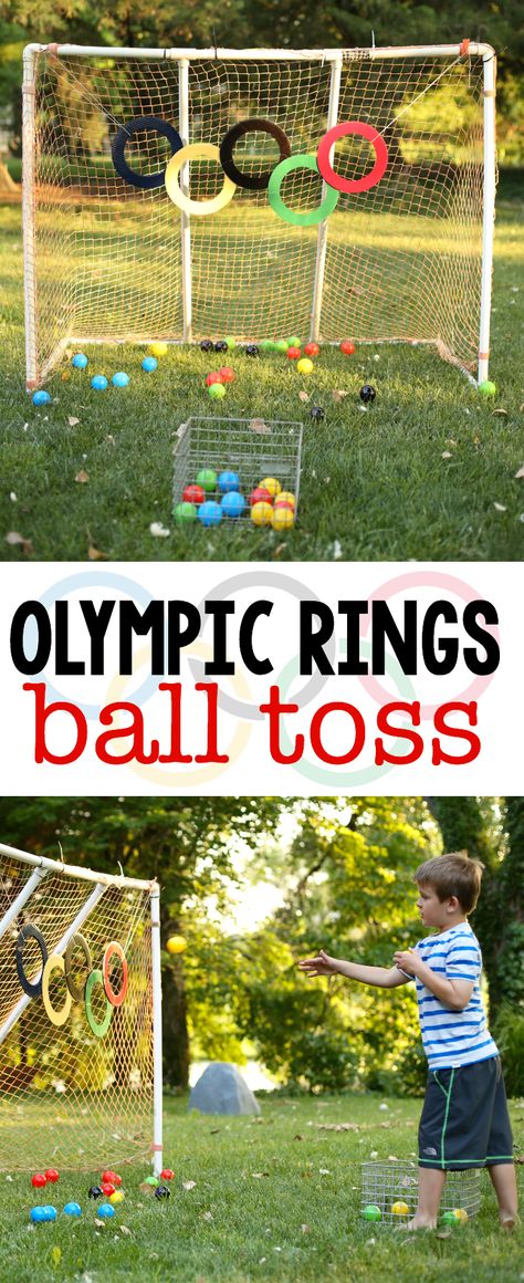 Olympic Rings Ball Toss:  Super fun Olympic activity for kids of all ages!  Great for gross motor and color recognition! Preschool Olympics, Olympic Ring, Olympic Games For Kids, Olympic Idea, Kids Olympics, Olympic Crafts, Olympics Activities, Olympic Theme, Olympic Party