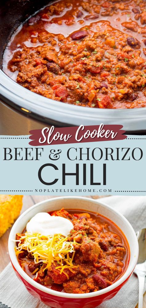 Crock Pot Chorizo Recipes, Chorizo Chilli Recipe, Chorizo Chili Recipe Crock Pot, How To Cook Chorizo Sausage, Pork Sausage Chili Recipe, Crockpot Chorizo Recipes, Chorizo Slow Cooker Recipes, Chili With Smoked Sausage, Soup With Chorizo Sausage