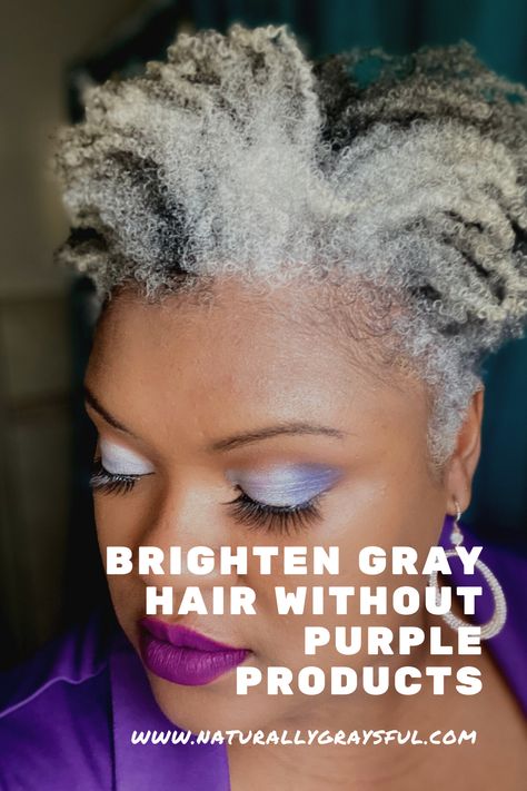 Scared of purple shampoo? Want an alternatives to purple products that will brighten your gray hair? Watch this video! How To Brighten Gray Hair Naturally, Gray Hair Shampoo, Gray Hair Dye Black Women, Color Rinse On Gray Hair, Shampoo For Gray Hair Natural, Shampoo For Grey Hair, 4c Natural Hairstyles Short Gray, Natural Gray Hair With Purple, Best Shampoo For Gray Hair Natural