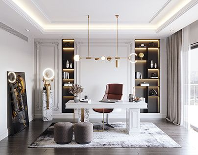 Modern Classic Study Room, Neo Classic Office Interior Design, Neo Classic Office, Modern Classic Home Office, Classic Office Design Luxury, Ceo Office Design Luxury Modern, Ceo Office Design Luxury, Modern Classic Office, Classic Office Design