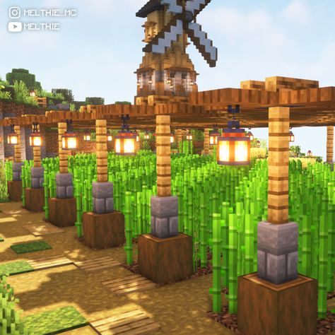 Acacia Wood Builds Minecraft, Minecraft Building Ideas Beehive, Cute Sugarcane Farm Minecraft, Minecraft Java Builds, Wheat Farm Minecraft Ideas, Minecraft Festival Ideas, Aesthetic Minecraft Crop Farm, Minecraft Glowberry Farm, Minecraft Bamboo Farm Design