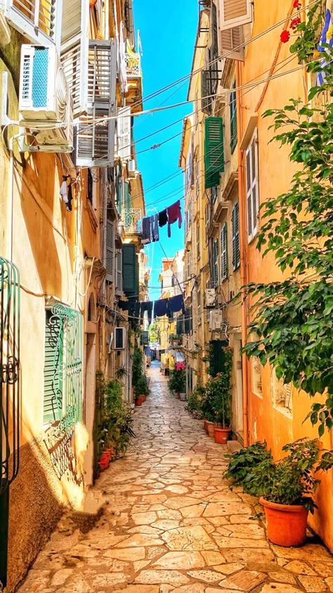 Beautiful alley in #Kerkyra French Alleyway, Pretty Alleyways, Italian Alleyway, Old Alleyway, Italian Alley, Town Reference, Urban Reference, City Alley, Alley Way