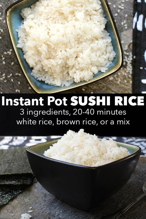 Brown Sushi Rice Instant Pot, Esselstyn Recipes, Instant Pot Sushi Rice, Brown Rice Sushi, Make Sushi Rice, Sushi Ideas, Sushi Rice Recipes, Sushi Bowls, California Rolls