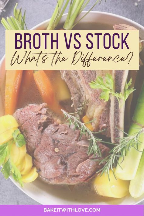 Stock basics with beef and veggies ready to cook with vignette and text header for stock vs broth. Beef Broth Benefits Health, Meat Stock Vs Bone Broth, Stock Recipes, Light Soups, Light Sauce, Turkey Broth, Thanksgiving Cooking, Beef Bone Broth, Best Meat