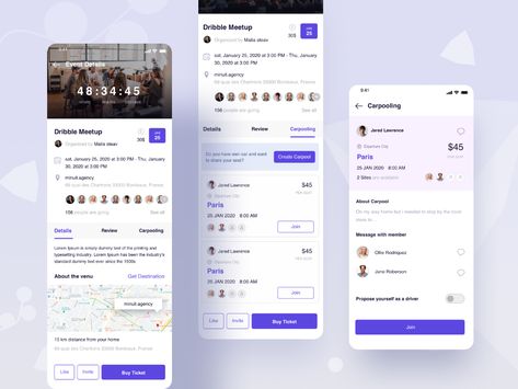 See full UX Case study Hello, guys check out my work. Here are Event details and carpooling concept. Don't miss this app full case studyContact islamshishir94@gmail.com Follow me on Drib... Event Details Design, Social App Design, Holographic Projection, Ux Case Study, Ux Design Mobile, Event App, Mobile Ux, App Ideas, Ux Mobile