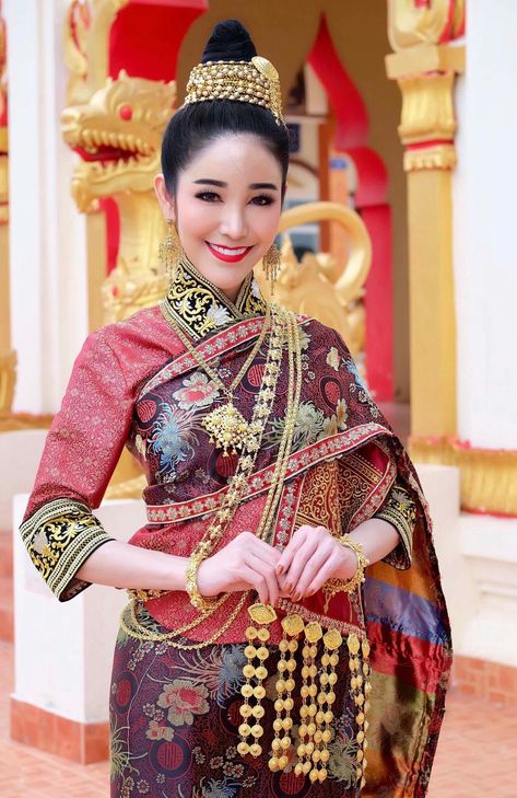 Laos woman - Beautiful Laos girl in Tribe costume,Asian woman wearing traditional Laos culture,vintage style,traditional suit. Laos Traditional Clothing, Laos Traditional Dress, Lao Sinh, Lao Culture, Laos Culture, Laos Wedding, Laos Clothing, Conservative Outfits, Thai Clothes